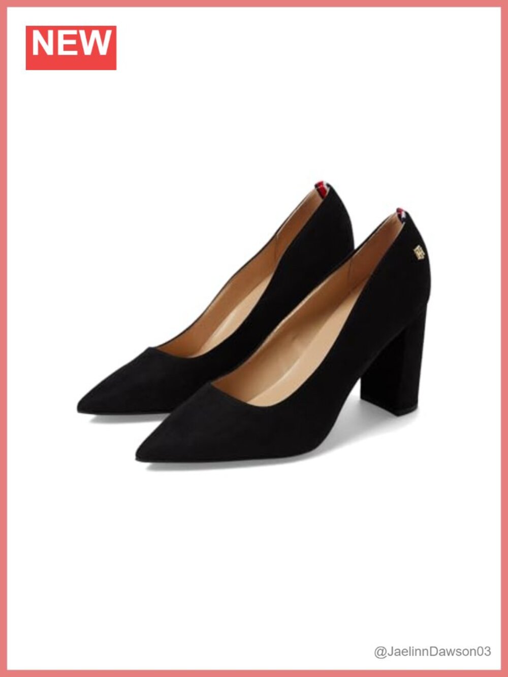 Block Heel Pumps Pointed Toe Textile Upper Pull-On